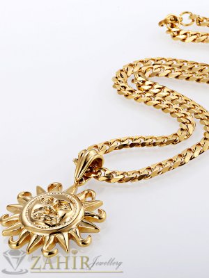 Атрактивен ланец- 55 см от медицинска стомана със златно покритие и висулка слънце - 4,5 см - ML1071