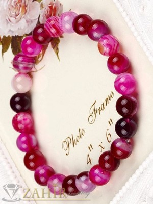 Ръчно изработена гривна от естествен ивичест ахат циклама 8 мм, 3 размера - GA1103