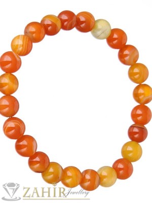 Ръчно изработена гривна от естествен карнеол 8 мм, 3 размера - GA1105