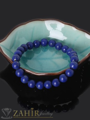Ръчно изработена гривна от естествен  тъмно син ахат 8 мм, 3 размера - GA1130