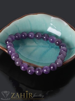Ръчно изработена гривна от естествен лилав ахат 8 мм, 3 размера - GA1134