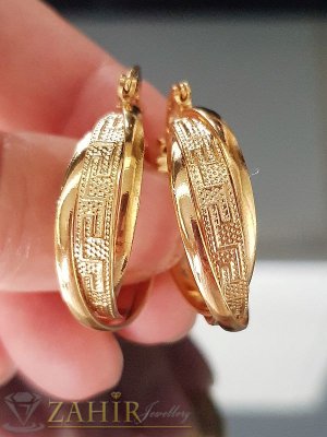 Изумителни халки 2,5 см с гръцки мотиви, златно покритие, английско закопчаване, печат- O2034