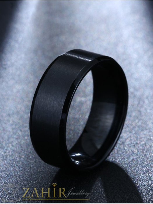 Дамски бижута - Супер стилен класически пръстен тип халка от черна оксидирана стомана, широк 0.8 см - P1394