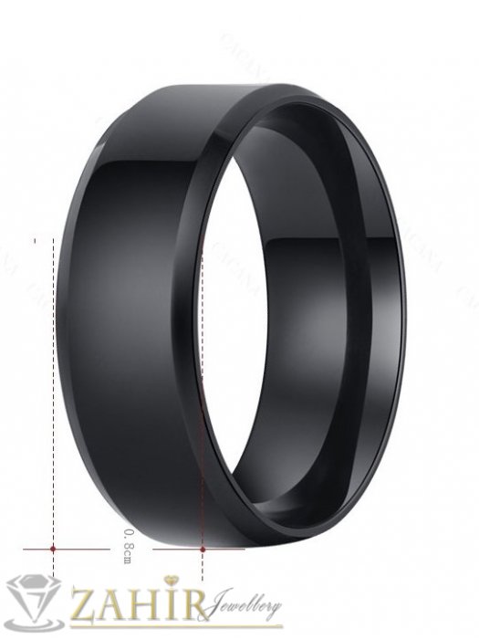 Дамски бижута - Супер стилен класически пръстен тип халка от черна оксидирана стомана, широк 0.8 см - P1394