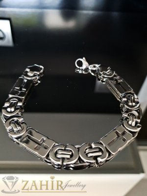 Непроменяща цвета си масивна гривна от стомана, в 3 размера, с плочки с кръст широка 1,1 см  - GS1283