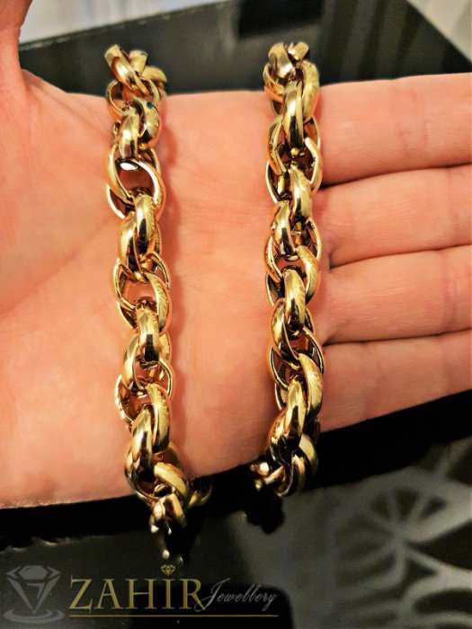 Дамски бижута - Великолепен стоманен позлатен ланец изящна плетка,  3 размера -45, 50, 55 см, широк 1 см - K1814