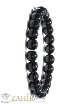 Класическа ластична гривна от лъскав черен ахат 8 мм, налична в 5 размера - MA1111