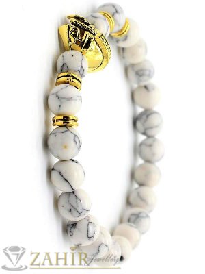 Златист римски шлем и елементи на бяла гривна от хаулит 8 мм, налична в 7 размера - MGA1411