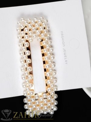 Хит луксозна шнола с нежни перли, дълга 7 см,тик-так закопчаване, златиста - FI1201