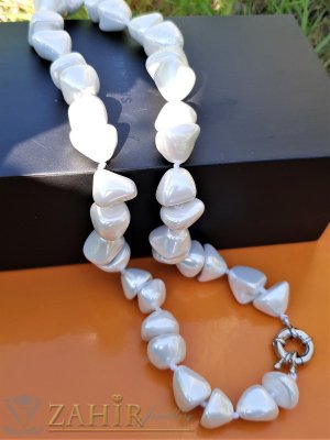  Великолепна бяла огърлица от 1 см асиметрични перли Майорка, дължина 48 см - K1916