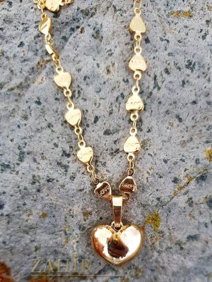 Нежно полирано сърце 1,5 см на колие от сърца с надпис Love дълго 47 см, неръждаема стомана - K1927