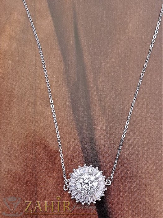 Дамски бижута - Великолепен кристален медальон 1,8 см в златно или сребърно на стоманена верижка 45 см с удължител 5 см - K1993