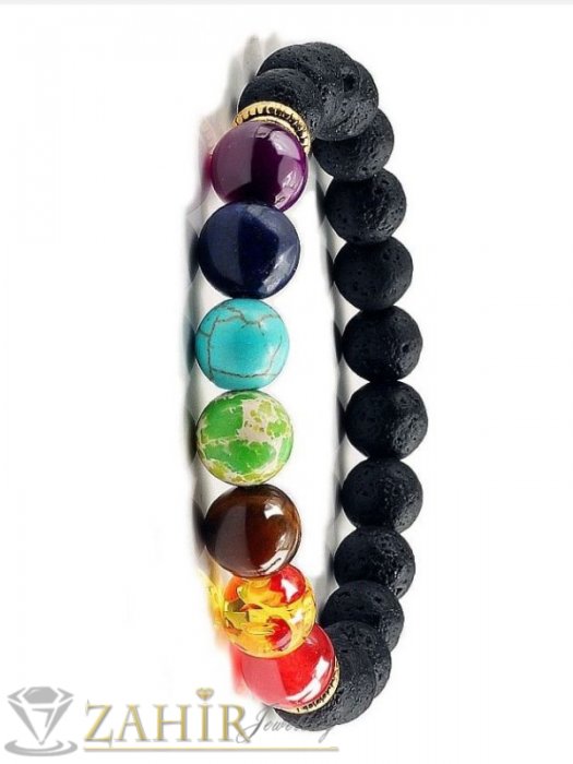 Дамски бижута - Йога чакра гривна, 7 цветни чакра минерала и ествествен камък ахат 8 мм в над 10 цвята, 7 различни дължини - MGA1553