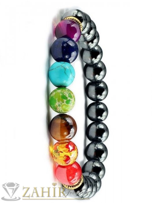 Дамски бижута - Йога чакра гривна, 7 цветни чакра минерала и ествествен камък ахат 8 мм в над 10 цвята, 7 различни дължини - MGA1553