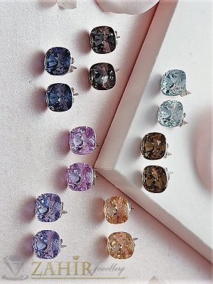Избери 1 от 10 цвята голям фасетиран цветен циркон 1 см на стоманени обици , закопчаване на винт - O2612
