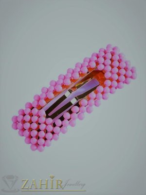 Бонбонено-розова модна голяма фиба тик-так 7, 5 на 2,5 см с висококачествени акрилни мъниста в матов цвят - FI1242