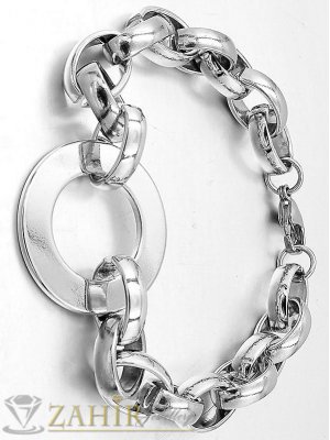 Масивна стоманена гривна  с голям 3 см полиран ринг, изящна плетка, 3 размера, широка 0,9 см - G2118