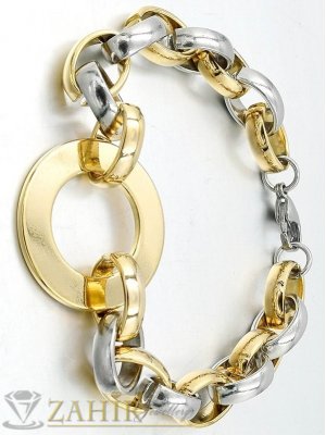 Масивна стоманена гривна  с позлатени звена, изящна плетка, 3 размера, широка 0,9 см с позлатен ринг 3 см - G2119