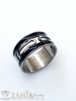 Най-висок клас стоманена гравирана халка, широка 1 см, лазерно рязана, не променя цвета си - P1530