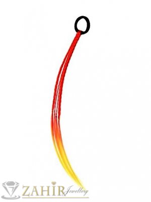 4 бр. плитки на ластик от синтетична коса в червено и жълто, дължина 40 см, носят се на опашка  - KP1011
