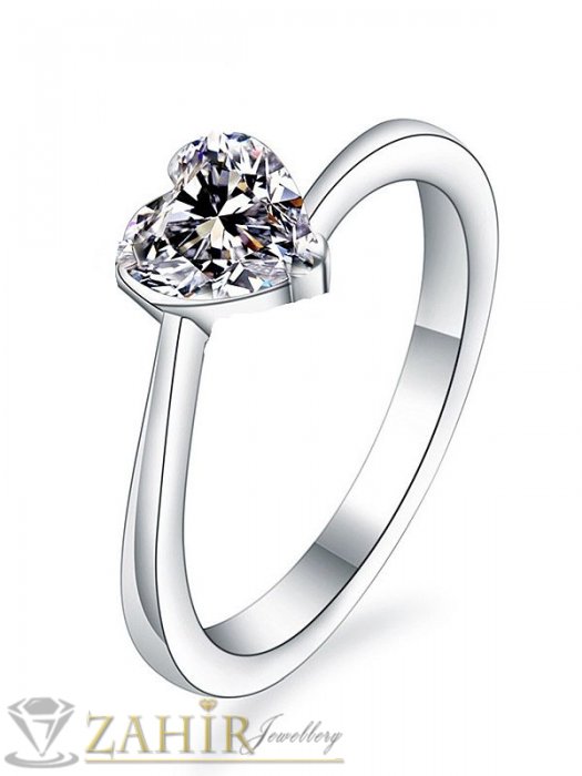 Дамски бижута - ТОП модел великолепен кристален пръстен от неръждаема стомана със сърце циркон 0,7 см, високо качество - P1559