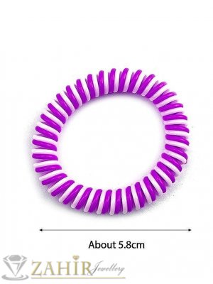  1 бр. ластик спирала с бял и виолетов цвят ,нов дизайн, силиконов, голям 5 см, носи се на опашка или за гривна - LS1040