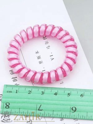  1 бр. ластик спирала в розов перлен нюанс, нов дизайн, силиконов, голям 5 см, носи се на опашка или за гривна - LS1061