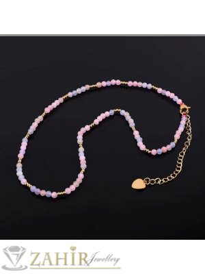 Уникално красиво ръчно изработено колие от малки 3 мм естествени камъни фасетиран разноцветен морганит, стоманени мъниста и накрайници - KA1113