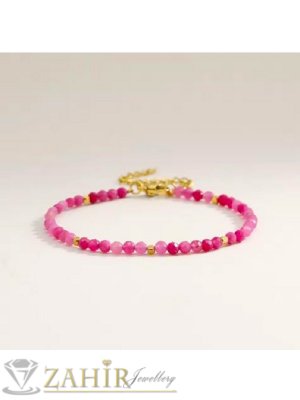 Мега яка гривна за ръка или глезен от естествен розов ивичест ахат 3 мм топче и стоманени елементи, закопчалка и удължител - GA3018
