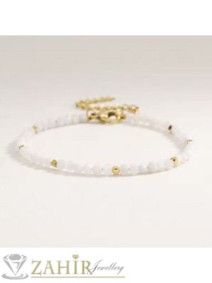 Мега яка гривна за ръка или глезен от естествен бял седеф 3 мм топче и стоманени елементи, закопчалка и удължител - GA3048