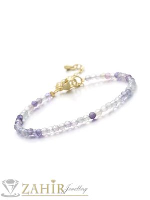 Мега яка гривна за ръка или глезен от естествен аметист и кварц 3 мм топче и стоманени елементи, закопчалка и удължител - GA3068