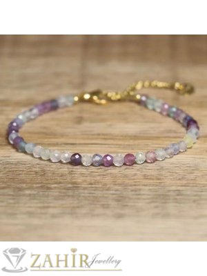  Прелестна ръчно изработена гривна за ръка или глезен от естествен цветен флуорит 3 мм фасета, стоманени елементи, закопчалка и удължител - GA3190