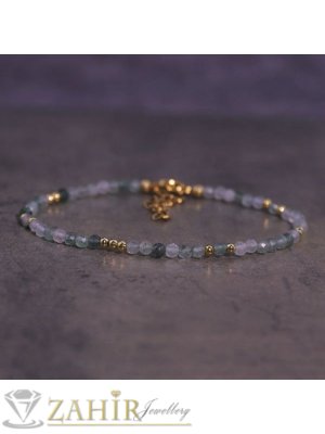  Прелестна ръчно изработена гривна за ръка или глезен от естествен цветен флуорит 3 мм фасета, стоманени елементи, закопчалка и удължител - GA3191