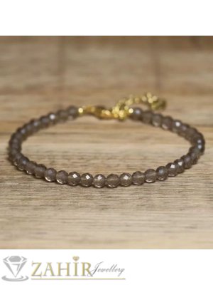 Мега яка гривна за ръка или глезен от естествен  опушен кварц  3 мм топче и стоманени елементи, закопчалка и удължител - GA3193