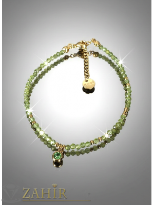  Прелестна ръчно изработена гривна за ръка или глезен от естествен зелен оливин 3 мм фасета, зелено кристалче и стоманени елементи, закопчалка и удължител - GA3167