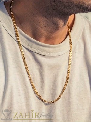 Емблематичен мъжки ланец стегната панцер плетка,  дължинА 55 см, от позлатена стомана, широк 0,4 см - ML1451