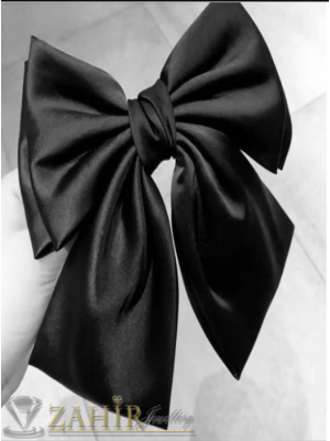 Класическа черна  пандела от копринен сатен на метална шнола 7 см, размери на панделката 18 на 16 см - ST1249