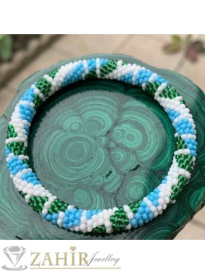 Стилна гривна от оригинални чешки стъклени мъниста Preciosa Ornela плетени на една кука - N1018