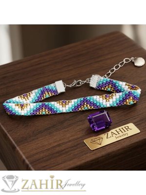 Ръчно изработена регулираща се гривна с малки оригинални чешки стъклени мъниста - N1027