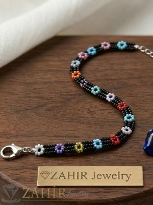 Разноцветна регулираща се гривна ръчно изработена с малки оригинални чешки стъклени мъниста - N1032