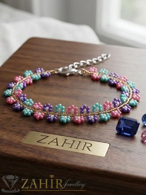 Цветна ръчно изработена регулираща се гривна с малки оригинални чешки стъклени мъниста  - N1039