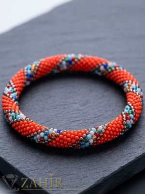 Червена гривна от оригинални чешки стъклени мъниста Preciosa Ornela плетени на една кука - N1041