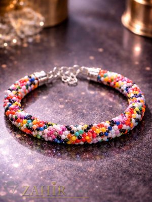 Регулираща се разноцветна гривна от оригинални чешки стъклени мъниста Preciosa Ornela плетени на една кука - N1043