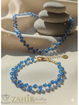    Елегантен комплект от фино колие тип чокър и гривна, изработени от прецизно фасетирани кристални мъниста в наситено синьо. - N1620