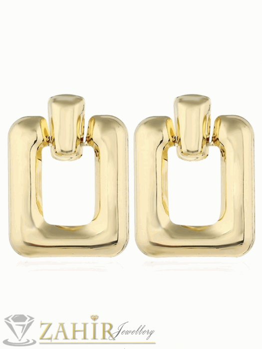 Дамски бижута - Златисти матови олекотени геометрични обеци 6 см, модни, закопчаване на винт - O2085
