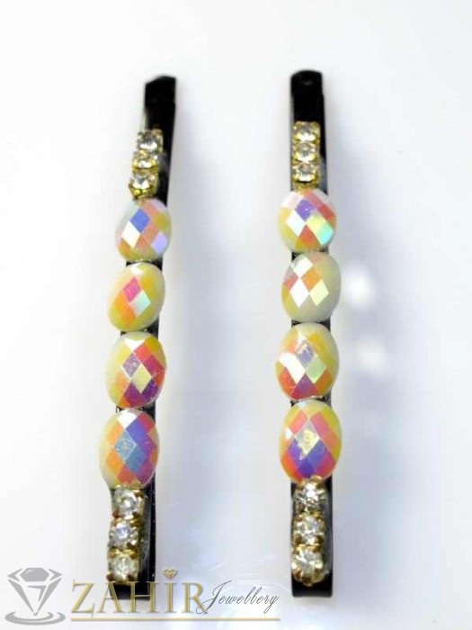 Два броя метални фиби с цветни кристали - FI1105