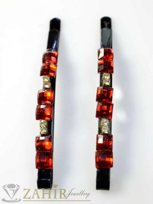 Аксесоари за коса - Два броя метални фиби с цветни кристали - FI1116