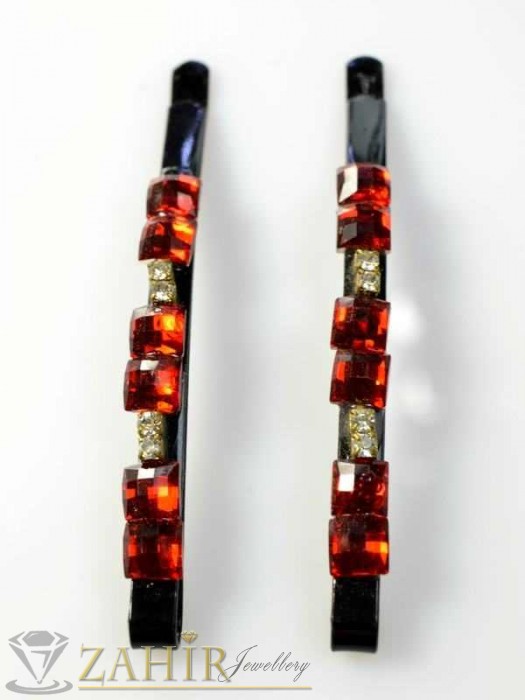Два броя метални фиби с цветни кристали - FI1116