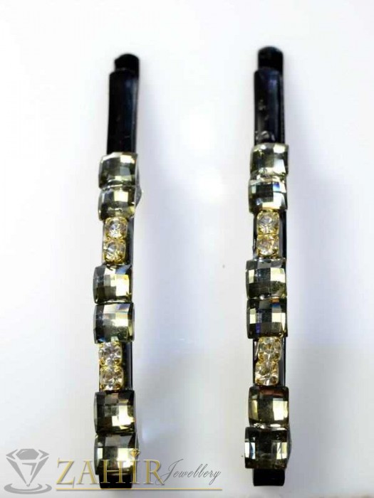 Аксесоари за коса - Два броя метални фиби с цветни кристали - FI1149