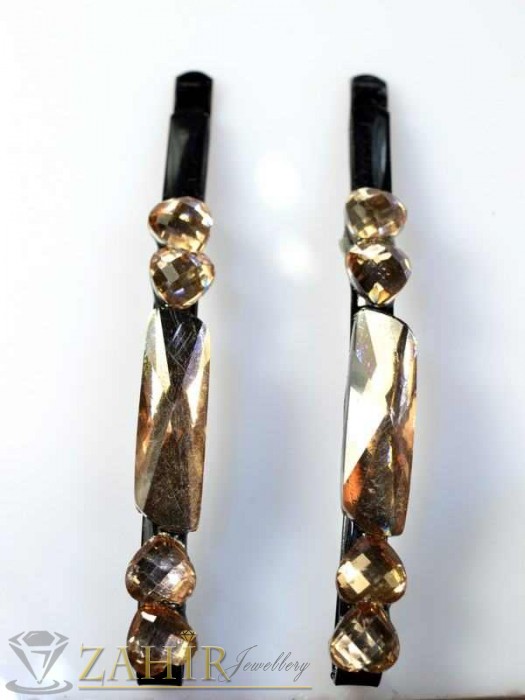 Два броя метални фиби с цветни кристали - FI1151